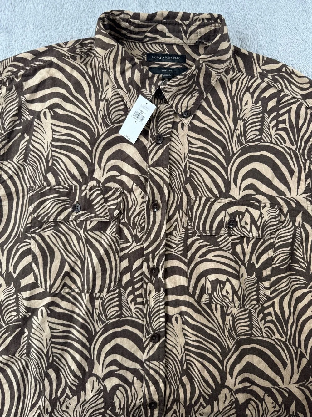 NWT Banana Republic Zebra Print Linen Blend Safari Shirt Men’s XL